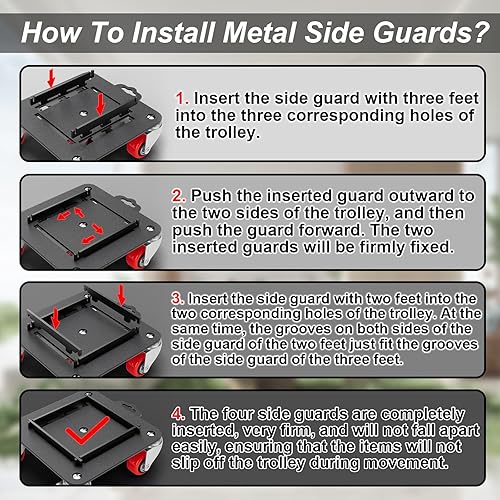 Furniture Dolly 5 Wheels Heavy Duty with Removable Side Guards,3307 Lbs Capacity,360° Rotating Wheels & Tail Brake,Furniture Movers Lifter Tool with Wheels for Appliances,Sofas,Beds,Pianos - Poueer