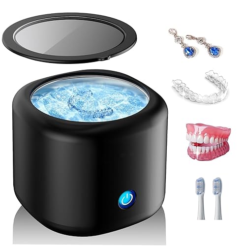 Ultrasonic Dental Cleaner for Retainer, Dentures, Invisalign, Mouth Guard, Whitening Trays, 43kHz 180ML Portable Ultrasonic Aligner Cleaner for Home and Travel Use - Poueer