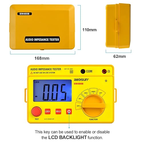allsun Digital Insulation Resistance Meter, Earth Audio Impedance Tester, Handheld Megohmmeter, LCD Backlight, Yellow (EM480B) - Poueer