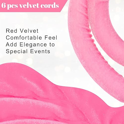 Fumete 6 Pieces Velvet Stanchion Rope Bulk 6.5 Feet Crowd Control Barriers Safety Velvet Rope with Polished Gold Hooks for Graduation Party Openings, Not Include Stanchion Post(Pink) - Poueer