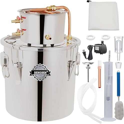 Alcohol Still 8 Gallon 2 Pots Shine Still Distillery Kit for Alcohol Stainless Steel Copper Tube Complete with Water Pump Metal Thermometer Airlock Brew Bag Proof Alcoholmeter Test Kit - Poueer
