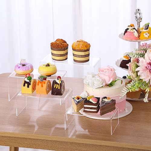 Chuangdi 20 Pcs Acrylic Display Risers, Clear Product Stand, Jewelry Display Riser Shelf Showcase Fixtures for Figure Dessert Cupcake Candy Action Showcase(Super Large Set) - Poueer