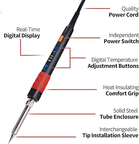 YIHUA 928D-III Soldering Iron,110W High Power, Fully Digital Display °F /°C- Temperature Control Soldering Tool, Accurate 194~896°F, with ON/OFF Switch, Iron Tip, Brass Wool, Automatic Sleep Mode - Poueer