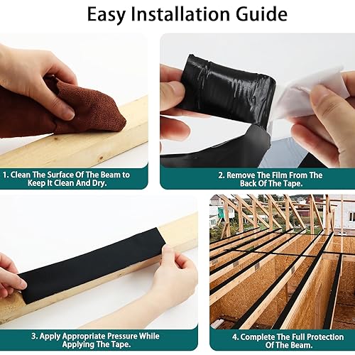 Butyl Joist Deck Tape, 2' X 50' Deck Joist Tape Waterproof Flashing Tape, Weather Resistance Self-Adhesive Joist Tape Decking for Deck Joist Beams Protection(12 Rolls) - Poueer