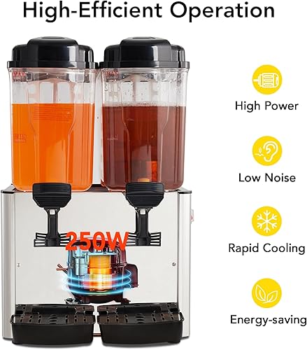 Commercial Beverage Dispenser, 1 Tank 4.8 Gal Stainless Steel Cold Drink Dispenser With 46°F-59°F Cooling Temperature, Large Cold Juice Dispenser for Home and Hospitality - Poueer