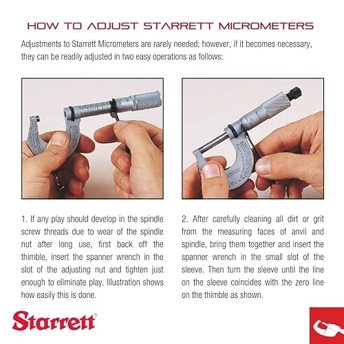 Starrett Outside Micrometer with One-Piece Spindle, Satin Chrome Finish and Advanced Sleeve Design - Quick and Easy Adjustment, 2-3' Range, .001' Graduations - 436.1XRL-3 - Poueer