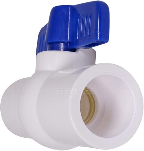 Midline Valve 487T400 PVC Ball Valve; Blue T-Handle for Potable Water; 4 in. Solvent Connections; White Plastic - Poueer