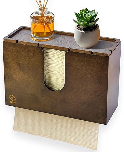 eBun Bamboo Folded Paper Towel Holder – Wall Mount & Countertop Paper Towel Dispenser for Bathroom, Kitchen & Office – Fits C-Fold, Multifold, Z-Fold Towels – Rustic Modern Design, Black - Poueer