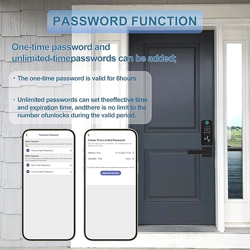 Fingerprint Smart Keypad WiFi keyless Entry Door Lock Set with Lever Handle, Electronic Biometric Front Digital Deadbolt TT Lock Set, Black - Poueer