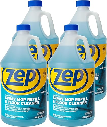 Zep Spray Mop Refill and Floor Cleaner - 1 Gallon (Case of 4) ZUMSF128 - Professional Grade Versatile Multi Surface Fresh Scent Floor Cleaner and Deodorizer - Poueer