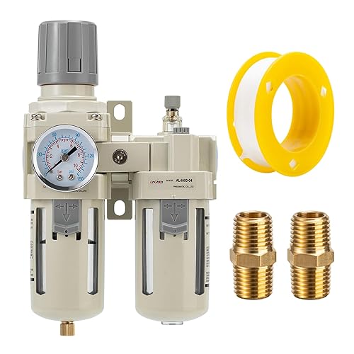 Air Pressure Regulator with Pressure Gauge(0-150PSI),Water Separator for Air Compressor Semi-Auto Drain 3/8 Air Line NPT Threaded Interface - Poueer