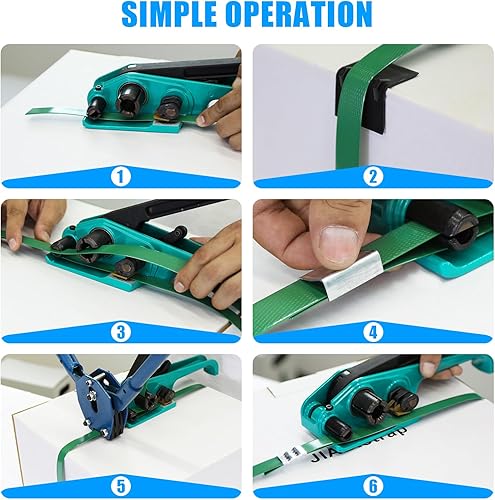 Heavy Duty Banding Strapping kit Contain 5/8'x 1000' Polyester (PET) Packaging Straps & 200 Metal Seals 100 Plastic Edge Protectors Tensioner with Cutter Sealer Tool - Poueer
