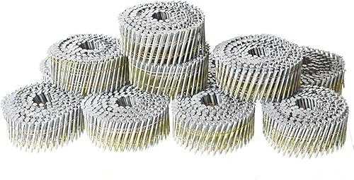 marddpair 1-3/4-Inch x .092-Inch Siding Nails 15-Degree Collated Wire Coil Full RoundHead Ring Shank Hot-Dipped Galvanized 3600 Count for Rough Nailing of Lathing and Sheathing Materials - Poueer