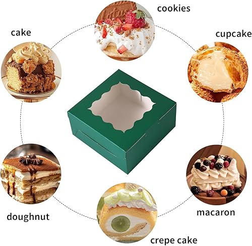 100 pcs 6x6x3 Inches Small Cake Box with Window, Bakery Pastry Cookie Boxes, Mini Pie for Pastry,Dessert,Strawberries,Chocolates, Cupcakes with paper stickers (Brown) - Poueer