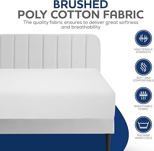 Linteum Textile Supply White Flat Sheet Twin 66x104 Inches 12-Pack Poly Cotton Blend 180 Thread Count Durable, Breathable Easy Care Top Sheets for Hotels, Hospitals, Spas, Healthcare Facilities - Poueer