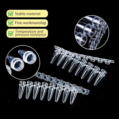 PCR Tubes with 0.2ml Thin Wall,Strip of 8 Tubes with Flat Caps,200 Strips/Bag(Flat caps Included) - Poueer