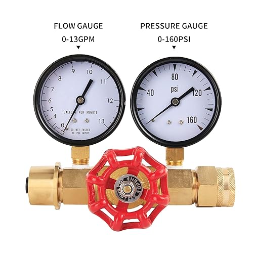Watflow Water Flow Gauge, Temperature and Pressure Test Assembly, 0-160psi,0-13 GPM, 3/4' Female Hose Thread. - Poueer
