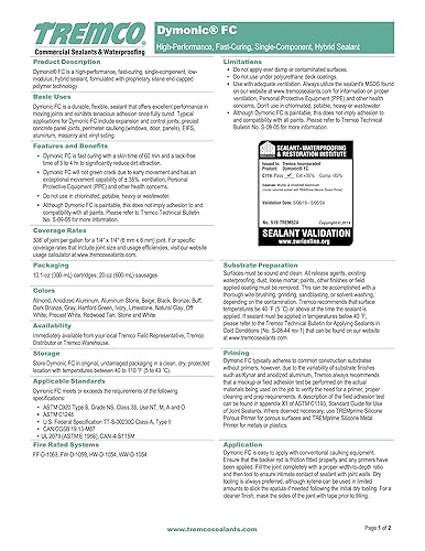 Tremco Dark Bronze Dymonic FC High-Performance, Fast-Curing, Single-Component, Hybrid Sealant 10 fl/oz Cartridges (960721-323), Case of 30 - Poueer