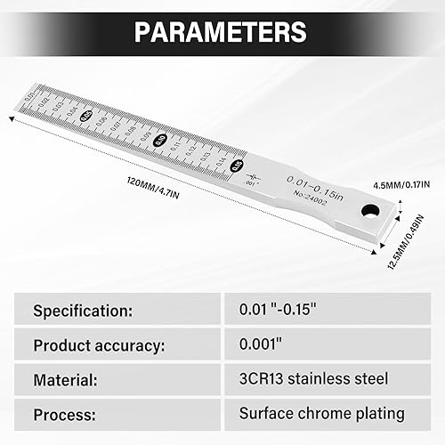 YUCHENGTECH Taper Gage Inches 0.01'- 0.15' Wedge Feeler Gauge Gap Gauge Feeler Gap Hole Measure Tool Graduation 0.001' ​Inch Unit - Poueer