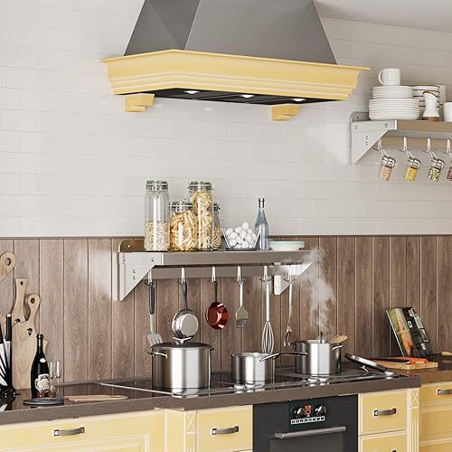 12' x 36' NSF Certified Stainless Steel Wall Mount Shelf - Multifunctional Metal Storage Rack with Backsplash and 6 Hooks - Poueer
