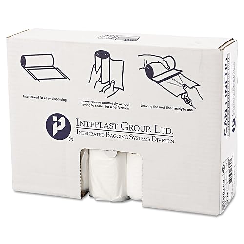 Inteplast HDPE Can Liners, 16 Microns, 33' x 40', Natural, Pack of 250 Liners - Poueer