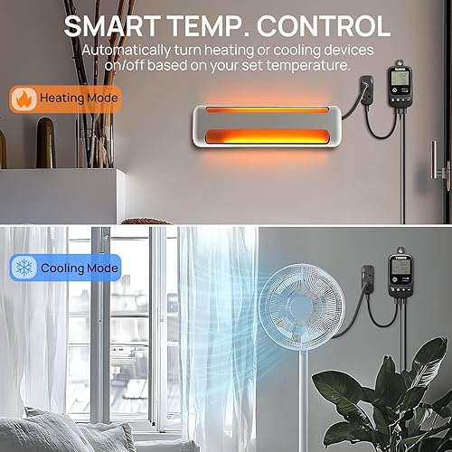 TURBRO Smart Temperature Controller Heating Cooling, WiFi-Enabled Thermostat with Timer and Temperature Monitoring for Home Brewing, Seedling, Greenhouse, and Reptile Terrarium, TC01 - Poueer