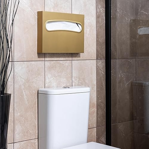 Toilet Seat Cover Dispenser - Enhanced Anti-Fingerprint Coating, HighQuality Stainless Steel, Wall-Mounted for Commercial Bathrooms - Holds 250 Seat Covers - Gold - Poueer