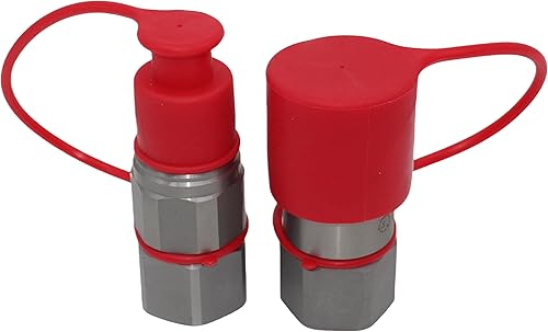 1/2'' NPT Flat Face Hydraulic Quick Connect Coupling Set Skid Steer Loader Quick Disconnect Coupler with Dust Caps ISO12.5 - Poueer