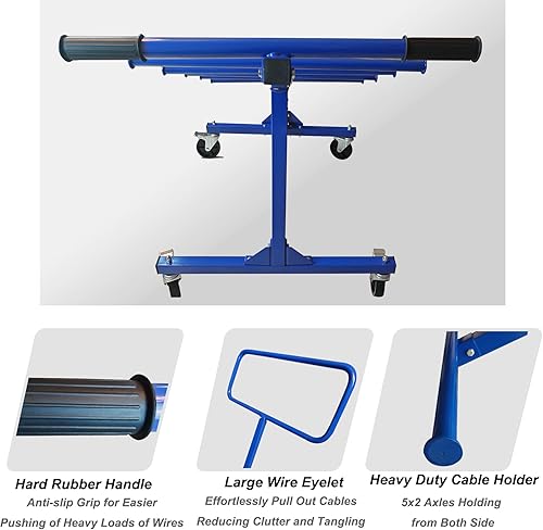 Heavy - Duty Wire Pulling Cart, 5 - Level Axles Professional Wire Spool Dispenser, for Bulk Cable Handling, 55 L x 30 W x 40 H inches, Blue - Poueer