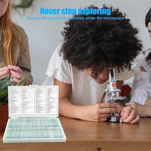 Microscope Slides, 100 Pcs Prepared Microscope Slides with Specimens for Kids Home School Class Learning - Poueer