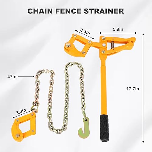 Chain Fence Strainer, Heavy Duty Fence Stretcher Tensioner, Capacity 2200lbs Steel Fence Repair Tool, Plain Barbed Woven Wire Stretcher Tool for Center & End Post Pull - Poueer