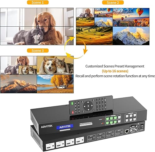 4K HDMI Video Wall Controller 3x3, Arvitek 9 TV Screens Into 1 Wall Display TV Wall Controller w/Remote, HDMI Video Splitter w/ 13 Splicing Display Mode - Poueer