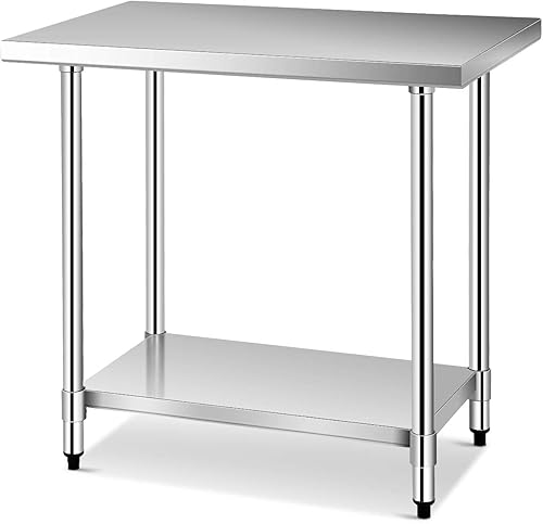 Giantex 36 x 24 Inches Stainless Steel Work Table, Heavy Duty Commercial Kitchen Food Prep Table with Adjustable Under Shelf for Restaurant Garage Home Workstation - Poueer