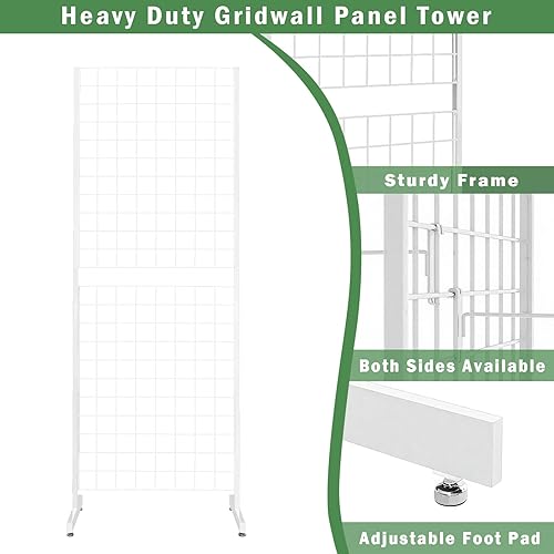 6' x 2' Grid Panel Tower with T Base and Footbeds, White Finish - Poueer