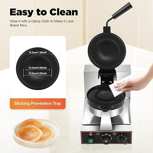 Commercial Electric Burger Maker Machine, 1.2KW Stainless Steel Press Baking Machine, Hamburger Waffle Maker Sandwich Press with Time & Temperature Control for Home Kitchens Breakfast Shops Schools - Poueer