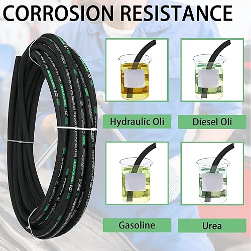 Haichy 1/4 in x 50 ft Hydraulic Hose, 5800 PSI, Black, Rubber, Hydraulic Hose, 1 each - Poueer
