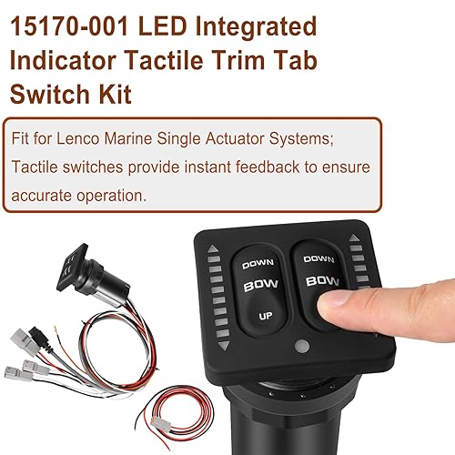 LED Indicator Integrated Tactile Trim Tab Switch Kit Compatible with Lenco Marine Single Actuator Systems - Poueer
