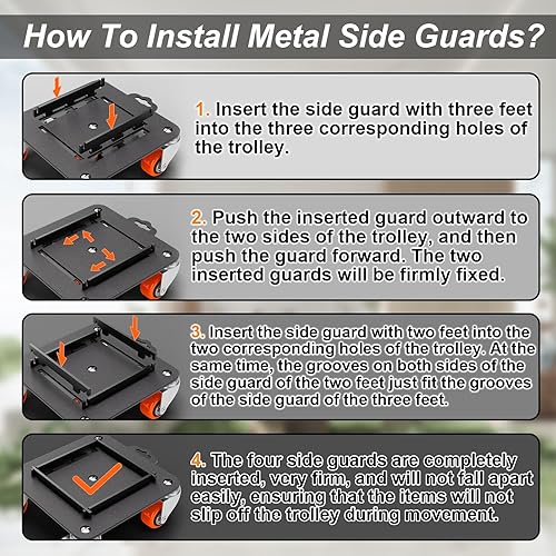 Furniture Dolly 5 Wheels Heavy Duty with Removable Side Guards,3307 Lbs Capacity,360° Rotating Wheels & Tail Brake,Furniture Movers Lifter Tool with Wheels for Appliances,Sofas,Beds,Pianos - Poueer