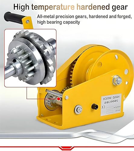 Heavy Duty Hand Winch,Two-Way Self-Locking Device Small Manual Winch,Hand Winch for Boat Trailer with Automatic Brake,Easy to Use and Control ,2600lbs,Bare Metal - Poueer