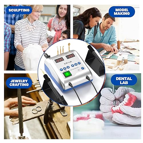 Dental Wax Pen Knife, Electric Wax Carving Pen Tool, Hand Wax Engraving Machine, 6X Copper Tips, 2X Pen, LED Display for Dental Lab Hobbyists Jewelry Wax Carver, 122F-392F - Poueer