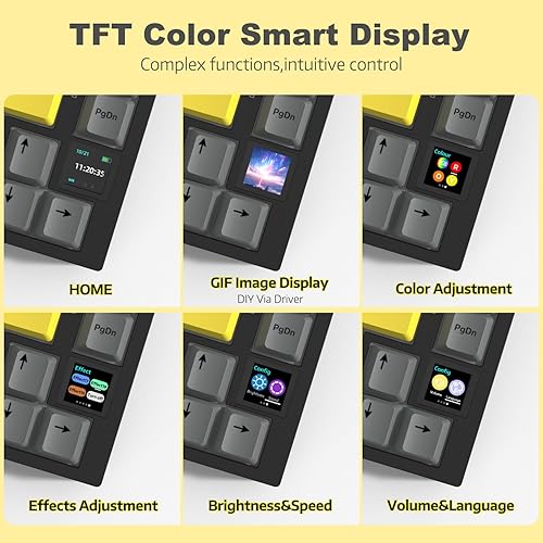 ATTACK SHARK X820ULTRA Wireless Gaming Mechanical Keyboard with TFT Smart Display&Knob,Side Printed PBT,Gasket Mounted 75% TKL Keyboard,BT5.0/2.4GHz/USB-C,RGB Backlit（White Contour,Shark Switch - Poueer