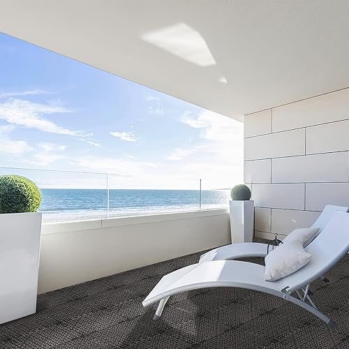 12 Pack Modular Interlocking Cushion 11.6' x 11.6' Rubber Mat Floor Tile Mats Drain Pool Patio Balcony Yard Pet Area Washer Pad(Black) - Poueer