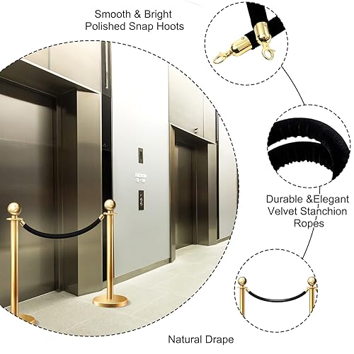 Fumete 6 Pieces Velvet Stanchion Rope Bulk 6.5 Feet Crowd Control Barriers Safety Velvet Rope with Polished Gold Hooks for Graduation Party Openings, Not Include Stanchion Post(Pink) - Poueer