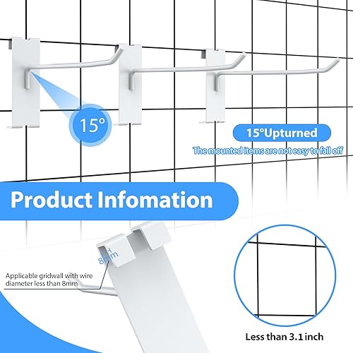 50 Pieces Gridwall Hooks Gridwall Panel Hooks Metal Gridwall Hanging Hangers Gridwall Accessories Gridwall Pegs for Retail Shop Display Trade Garage Storage (White, 6 Inch) - Poueer