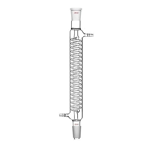 29/42 Glass Graham Condenser Coil Heat Exchanger with 10mm Hose Connection Lab Chemistry Glassware (200mm) - Poueer