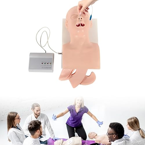 220V Intubation Model, PVC Manikin Study Teaching Model Airway Management Trainer Tool Oral Nasal Airway Intubation Kit Management Trainer with Alarm Machine & Power Adapter - Poueer