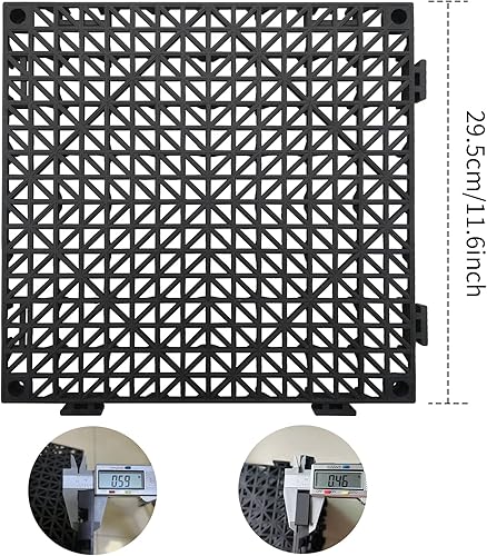 12 Pack Modular Interlocking Cushion 11.6' x 11.6' Rubber Mat Floor Tile Mats Drain Pool Patio Balcony Yard Pet Area Washer Pad(Black) - Poueer