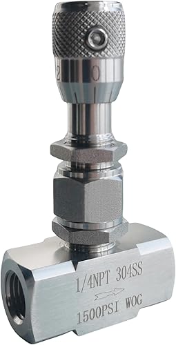 Needle valve 1/2' NPT, 10mm orifice, Micro flow control valve, Accurate dials, stainless steel, Regulating Valve, Instrument Gauge - Poueer