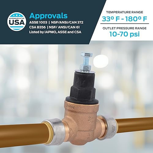 SharkBite 3/4 Inch EB45 Direct Pressure Regulating Valve, Push to Connect Brass Plumbing Fittings, PEX Pipe, Copper, CPVC, PE-RT, HDPE, 23808-0045 - Poueer