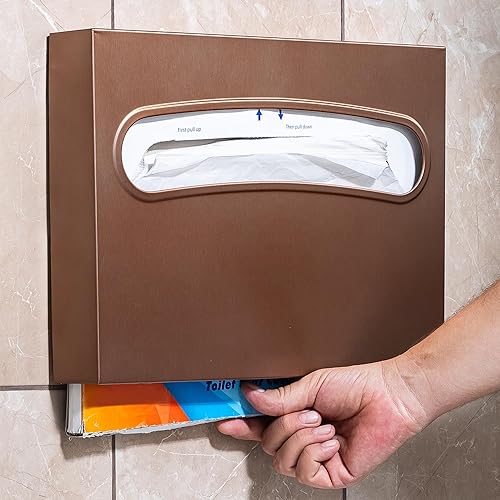 Toilet Seat Cover Dispenser - Enhanced Anti-Fingerprint Coating, HighQuality Stainless Steel, Wall-Mounted for Commercial Bathrooms - Holds 250 Seat Covers - Gold - Poueer